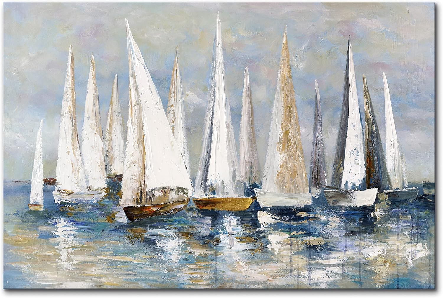 Paintings - Yuegit Sailboat Wall Art for Living Room : Paintings for Wall Decorations Beach Wall Decor Large Canvas Wall Art for Office Home Decor Ready for Hang 30X45 Inch