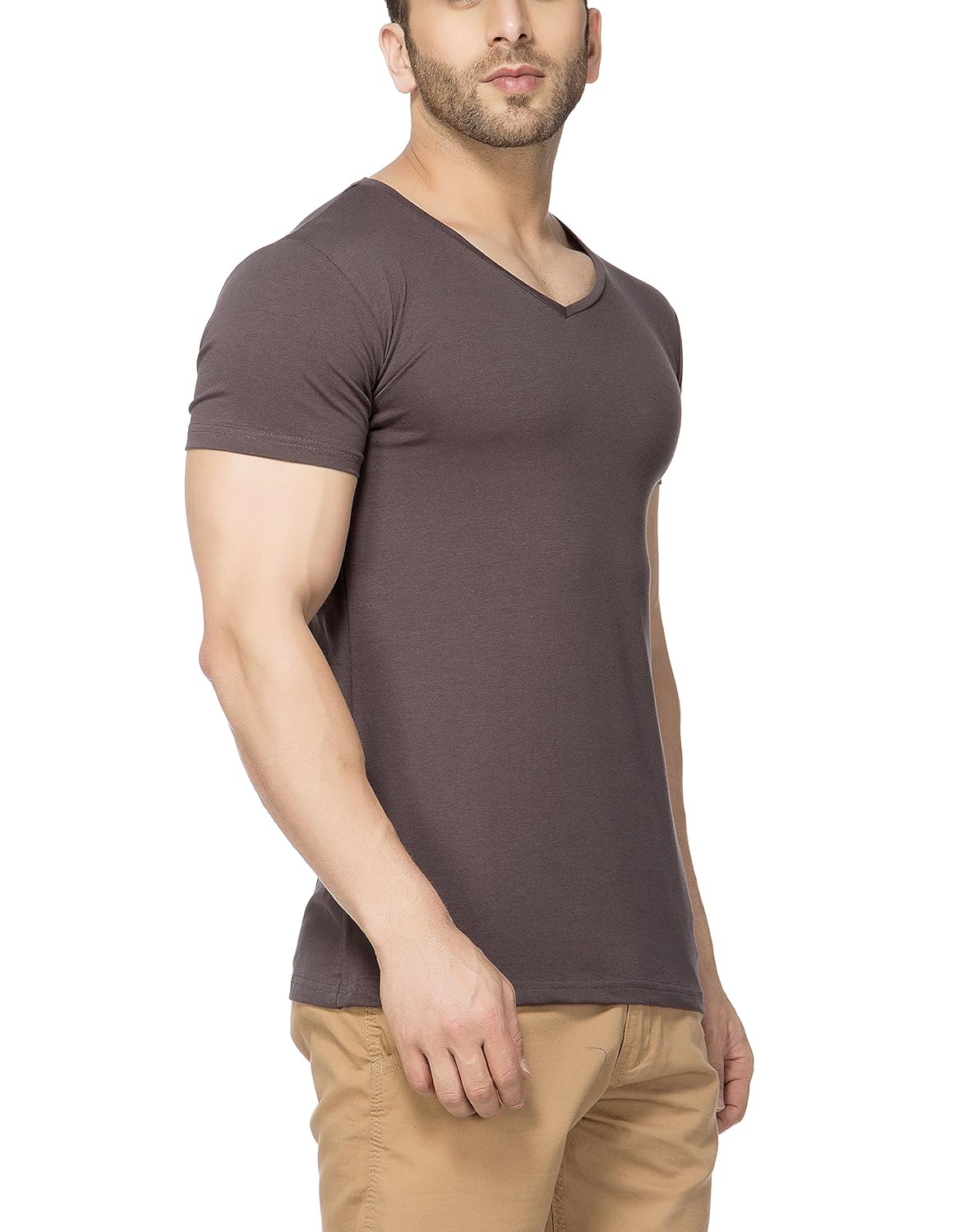 tinted men's cotton lycra v-neck half sleeve t-shirt (tj101crh-black-m-$p)