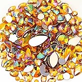 Mixed 1400pcs AB Colour Gems Jewels Flatback Rhinestones, Assorted Shapes Rhinestone for Crafts, Face Art Gem Jewel for Crafting, Acrylic Gemstones DIY Halloween Party Decorations (Golden AB)
