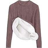 ZESICA Women's Fleece Sherpa Lined Tops Long Sleeve Mock Neck Knit Thermal Basic Shirts 2026 Fall Winter Clothes