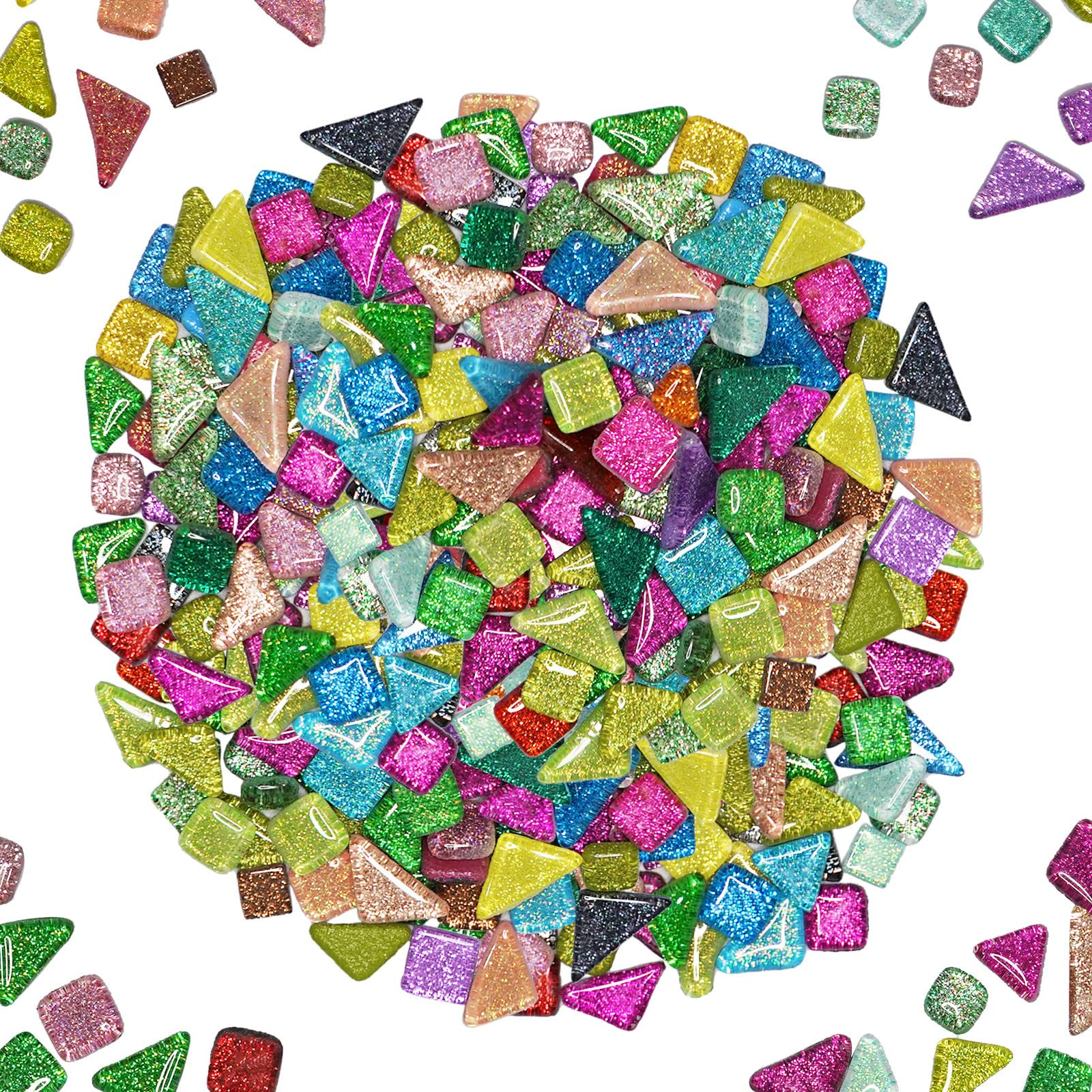 200g Assorted Colors Glass Mosaic Tiles Irregular Glitter Crystal Mosaic Stones Glass Pieces for Home Decoration or Crafts(Panchromatic)
