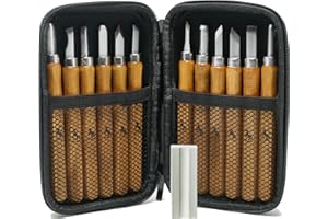 13pc Carbon Steel Wood Carving Knife Tool Kit - with Reusable Pouch and Sharpner