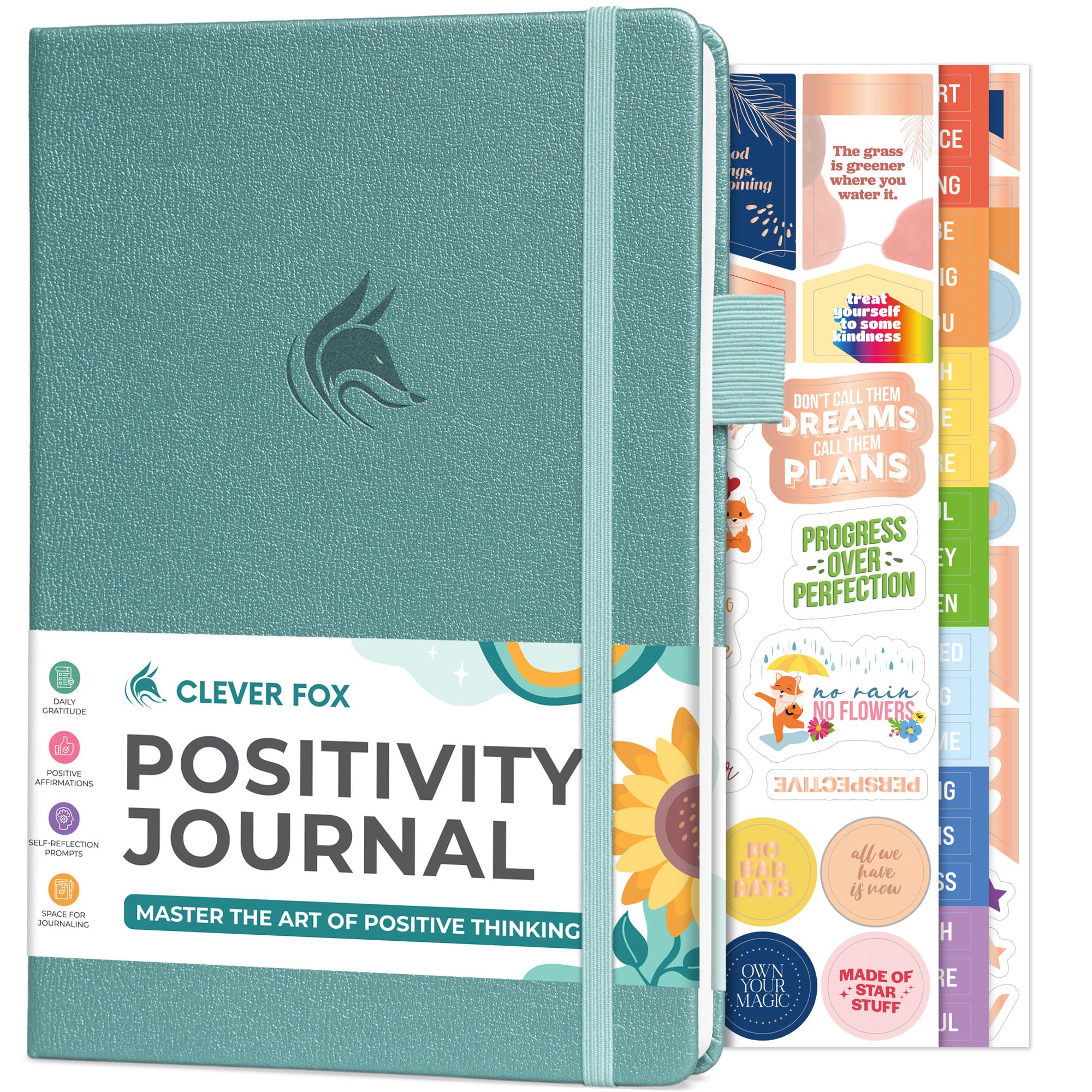 Clever Fox Positivity Journal – Daily Gratitude & Affirmation Journal with Prompts – Motivational Mental Health Journal for Women & Men with Habit Tracker – Lasts 6 Months, A5 Size (Aquamarine)