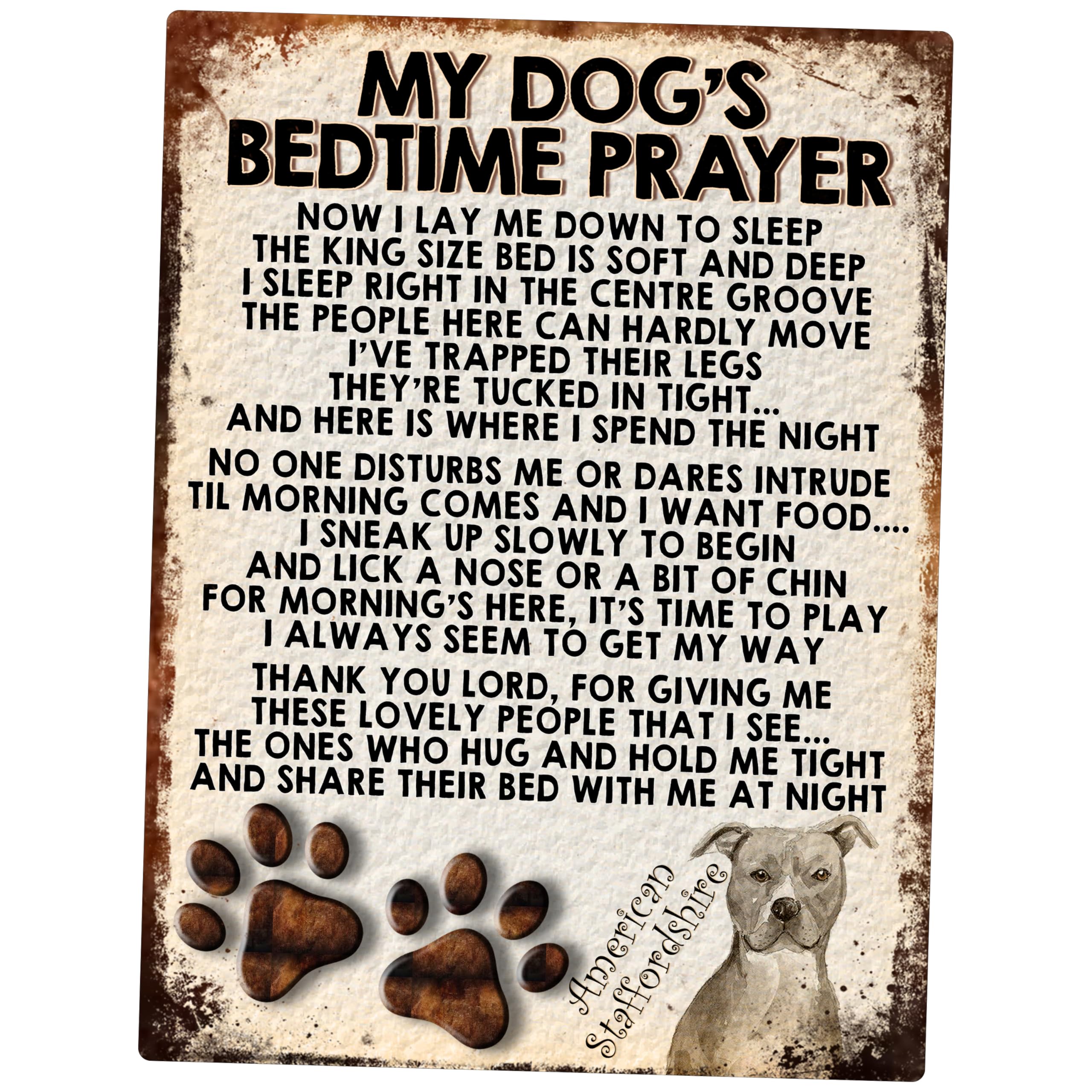MY DOG'S BEDTIME PRAYER RETRO STYLE METAL TIN SIGN/PLAQUE (AMERICAN STAFFORDSHIRE)