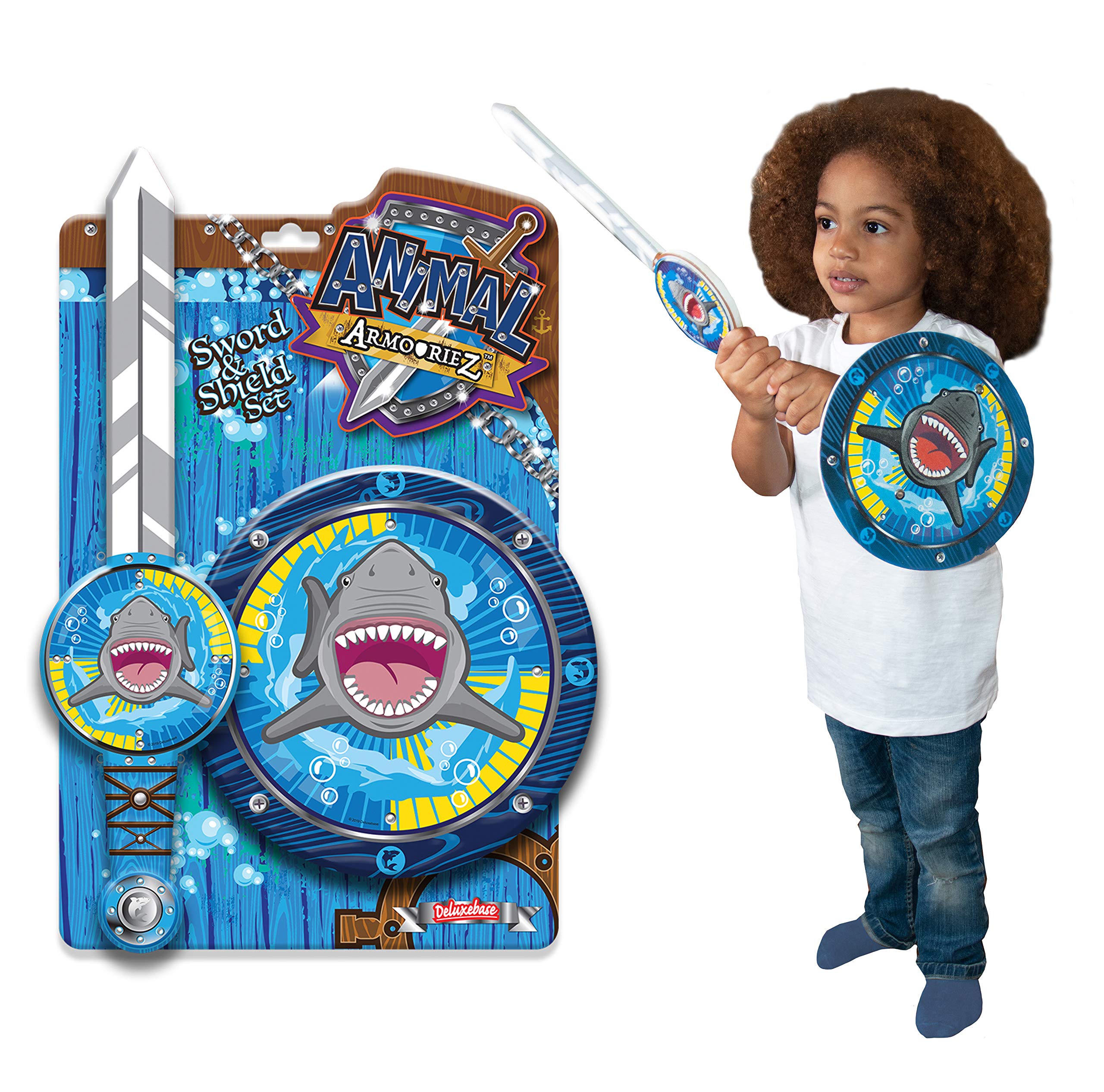 Animal Armouriez - Shark by Deluxebase – Costume Dress Up & Pretend Play Toy – EVA Foam Sword, Foam Shield, Kids Sword and Shield Set – Party Favor & Kids Gift. Animal Toys for Girls and Boys.