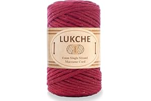 LUKCHE 4mm Single Strand Macrame Cord Rope 82 Yards, Colored Macrame Rope, Cotton Rope Macrame Yarn, Colorful Cotton Craft Cord for Wall Hanging, Plant Hangers, Crafts, Knitting (Red, 4mm 1 Skein)