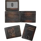 DK86 Wallet for Men Slim Rfid Bifold Genuine Leather 2 ID Window With Gift Box (black brown with deer)
