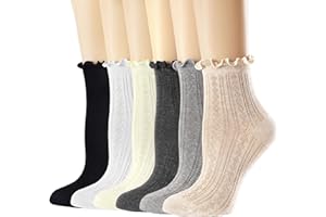 Mcool Mary Womens Crew Socks Ruffle Casual Cotton Frilly Breathable Cute Knit Lettuce Trim Dress Ankle Socks 6 Pack