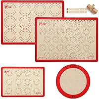 4-Piece Silicone Baking Mat Set,GUANCI 2Pcs 16-1/2"x11-5/8"Rolling Macaron Baking Mat&1Pcs 11-3/4"x8-1/4"Reusable Baking…