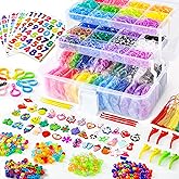 INSCRAFT 17500+ Rubber Loom Bands with 3 Layer Transparent Container, 28 Colors, 600 S-Clips, 352 Beads, 40 Cartoon Pendant, Bracelet Making Refill Kit for Kids