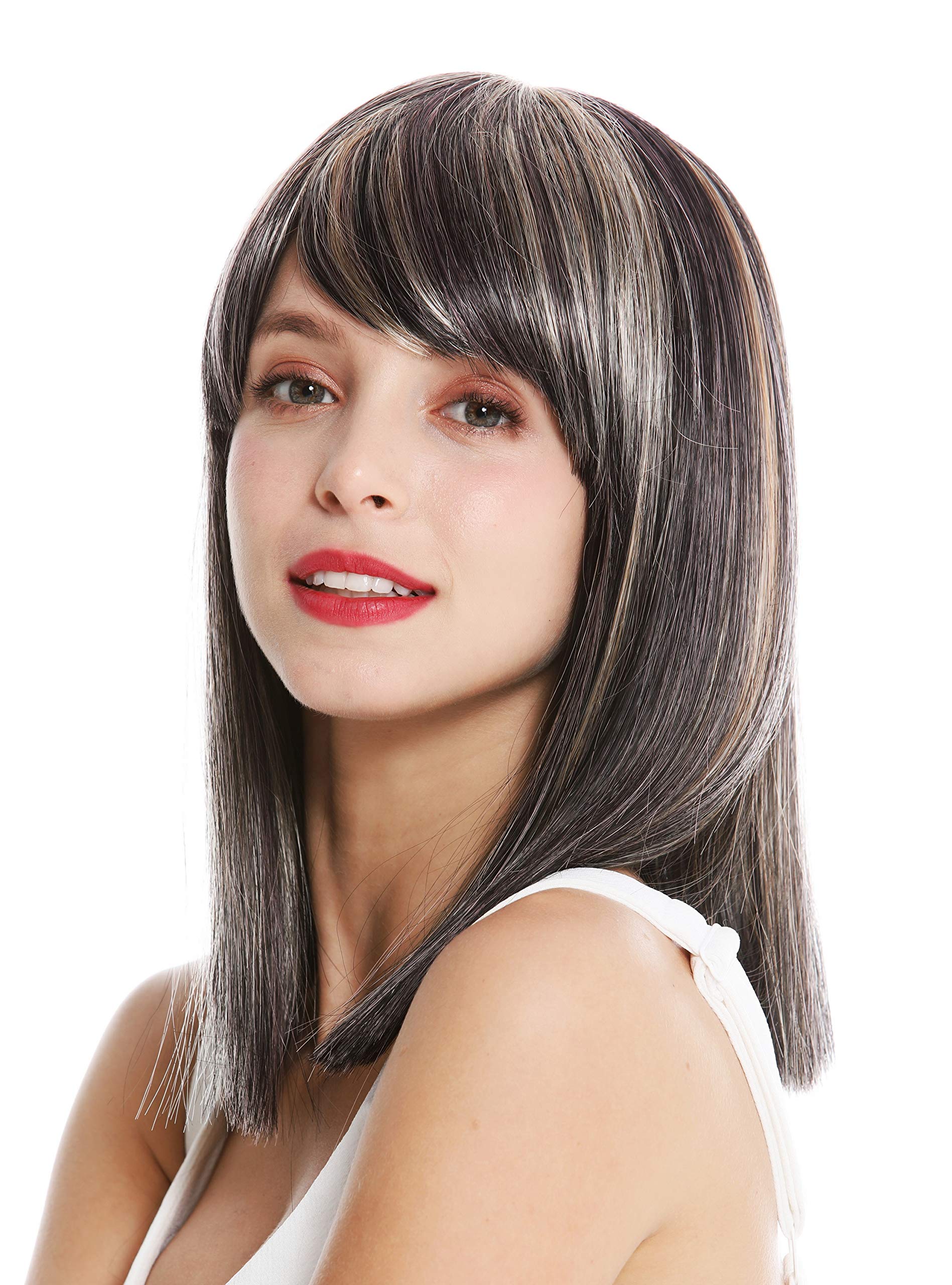 WIG ME UP - VK-5-1BHT2312-27T613 quality women's wig shoulder length sleek longe fringe parted black pink blonde platinum highlights