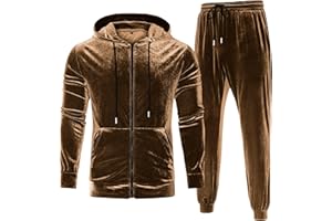 LecGee Mens Tracksuit Long Sleeve Full Zip Velour Hoodie Jacket Jogger Sweatpants Casual Velvet Sweatsuits Set M-3XL
