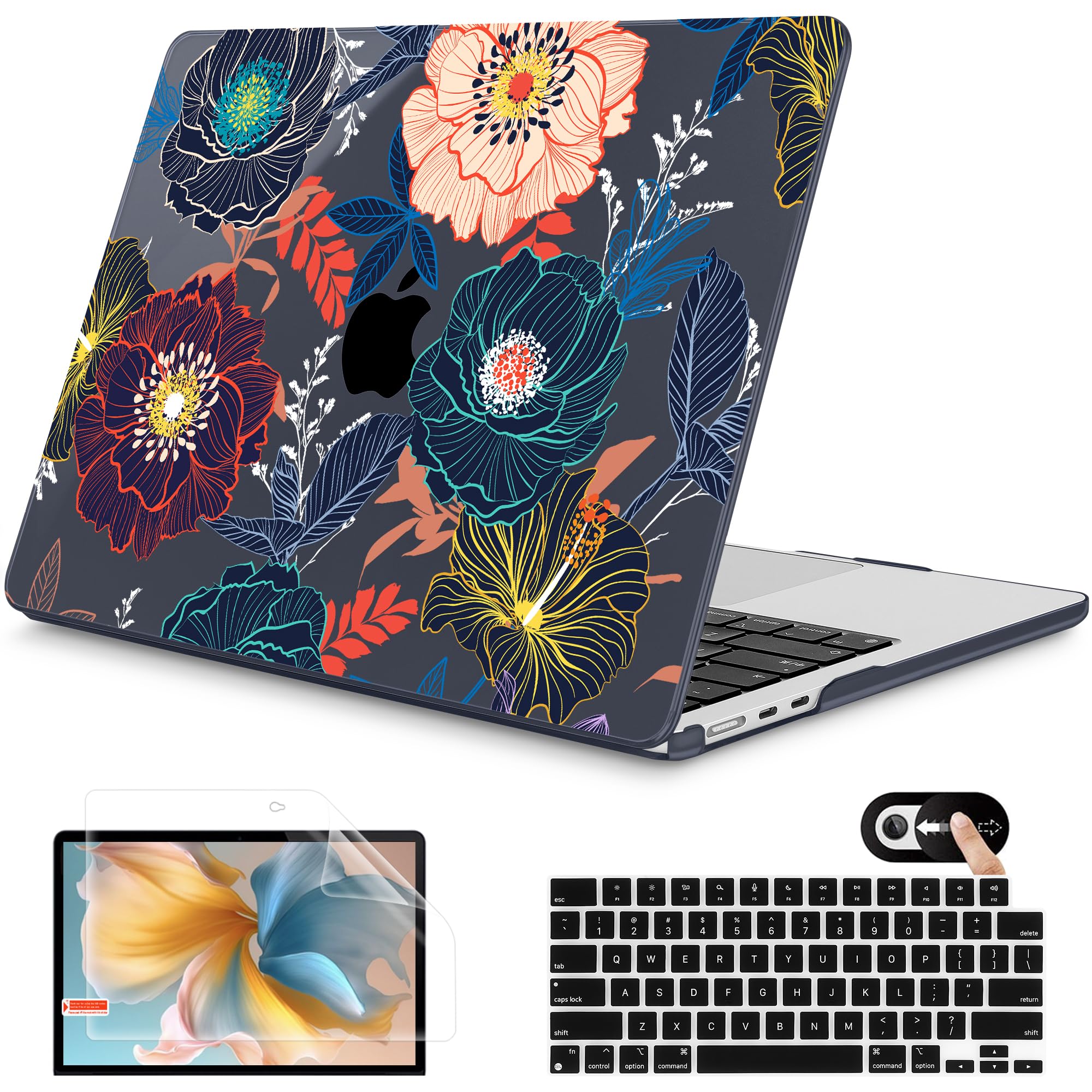 Photo 1 of Mektron for 2025 M4 MacBook Air 13.6 Inch A3240 Case Fits 2023 A2681 M2 2024 A3113 M3 Chip with Liquid Retina Display Touch ID, Printed Plastic Hard Shell Cover for MacBook Air 13.6", Dahlia Flowers