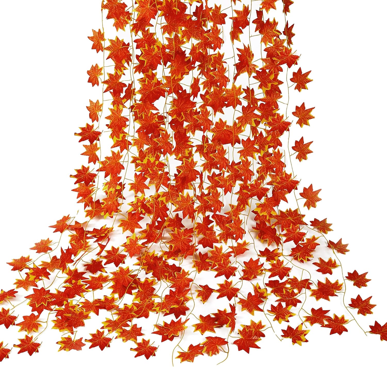 Wreaths, Garlands & Swags - Sggvecsy 12 Pack 92Ft Fall Leaf Garland Artificial Maple Leaves Garland Silk Autumn Hanging Vines Red Ivy Garland for Thanksgiving Home Wedding Party Garden Fireplace Christmas Decor
