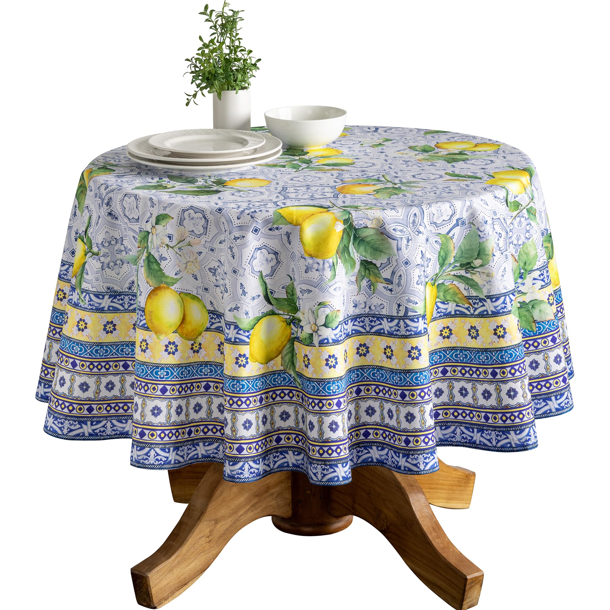 Maison d' Hermine Table Cloth Round Table 100% Cotton 69 Round Inches Tablecloth Reusable Decorative for Dining Kitchen Room Farmhouse Home Easter Decorations Spring Summer - Citrus Image