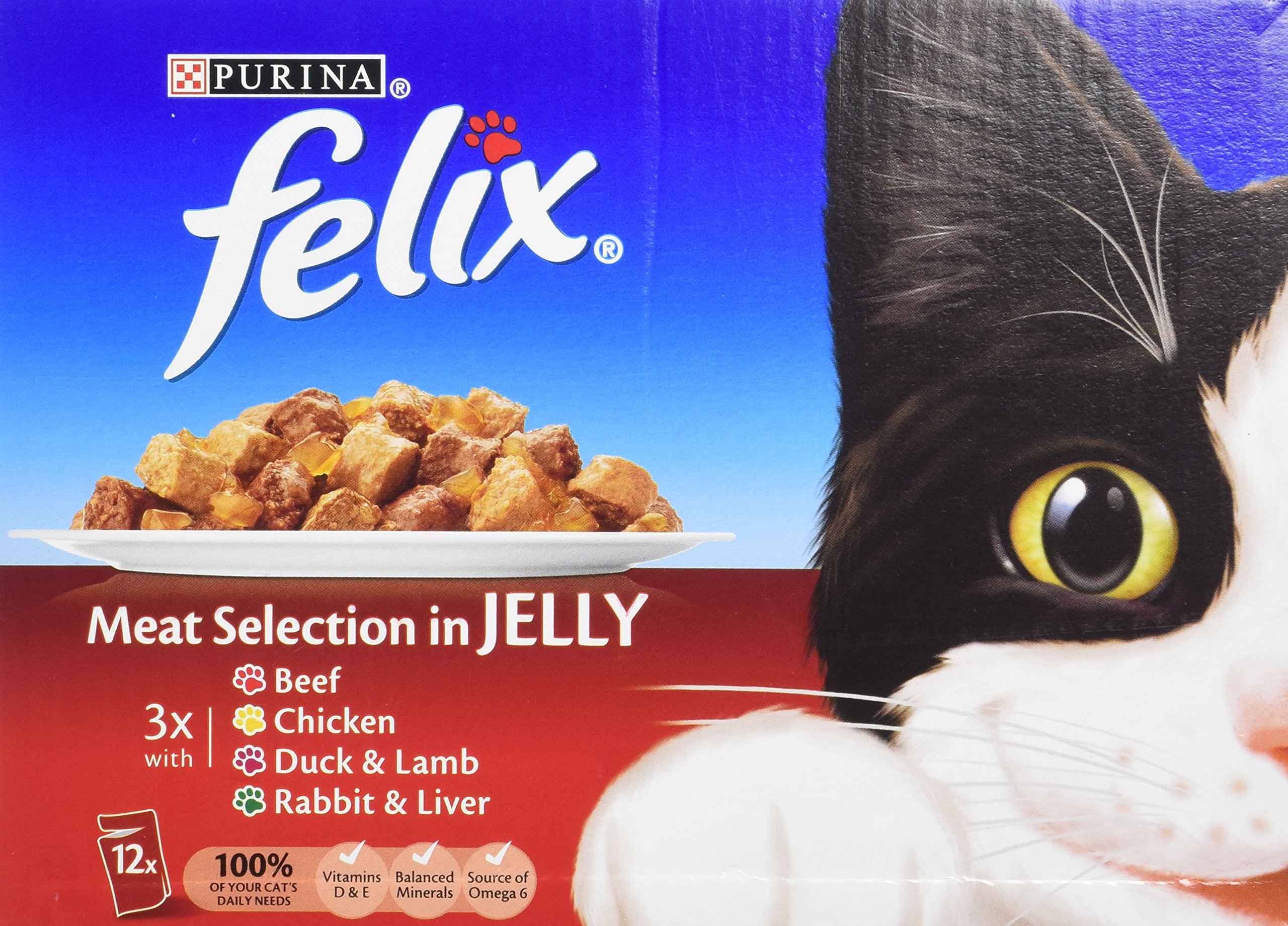 Felix Pouch Meat Selection in Jelly 12 x 100 g (Pack of 4, Total 48 Pouches)