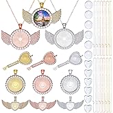 Hicarer 36 Pieces Rhinestone Wing Bezel Pendant Trays Clear Glass Cabochons Lobster Clasp Link Necklace Chain for DIY Jewelry Craft Wedding Bride Shower Bridesmaids Gifts