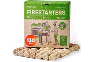 Inflame Fire Starters 130 pcs Fire Starters for Campfires, Grill, BBQ, Fireplace, Woodstove - Charcoal Starter - Waterproof, Weather-Resistant - Natural Wood Fireplace Starters