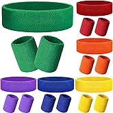 Skylety 18 Pcs 80s Neon Sweatband Set,12 Colorful Wristband Elastic Athletic Sweatband 6 Headband Sweat Wicking Tennis Basketball Sport Competition Supplies for Men Women Gym Running