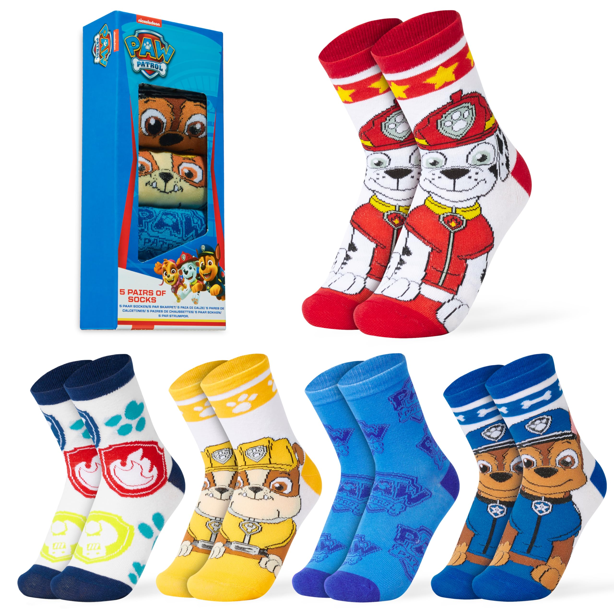 Photo 1 of Paw Patrol Boys Calf Socks, Soft Breathable Kids Socks Pack of 5 - Boys Gifts (Blue/Multi, 12-3 US)