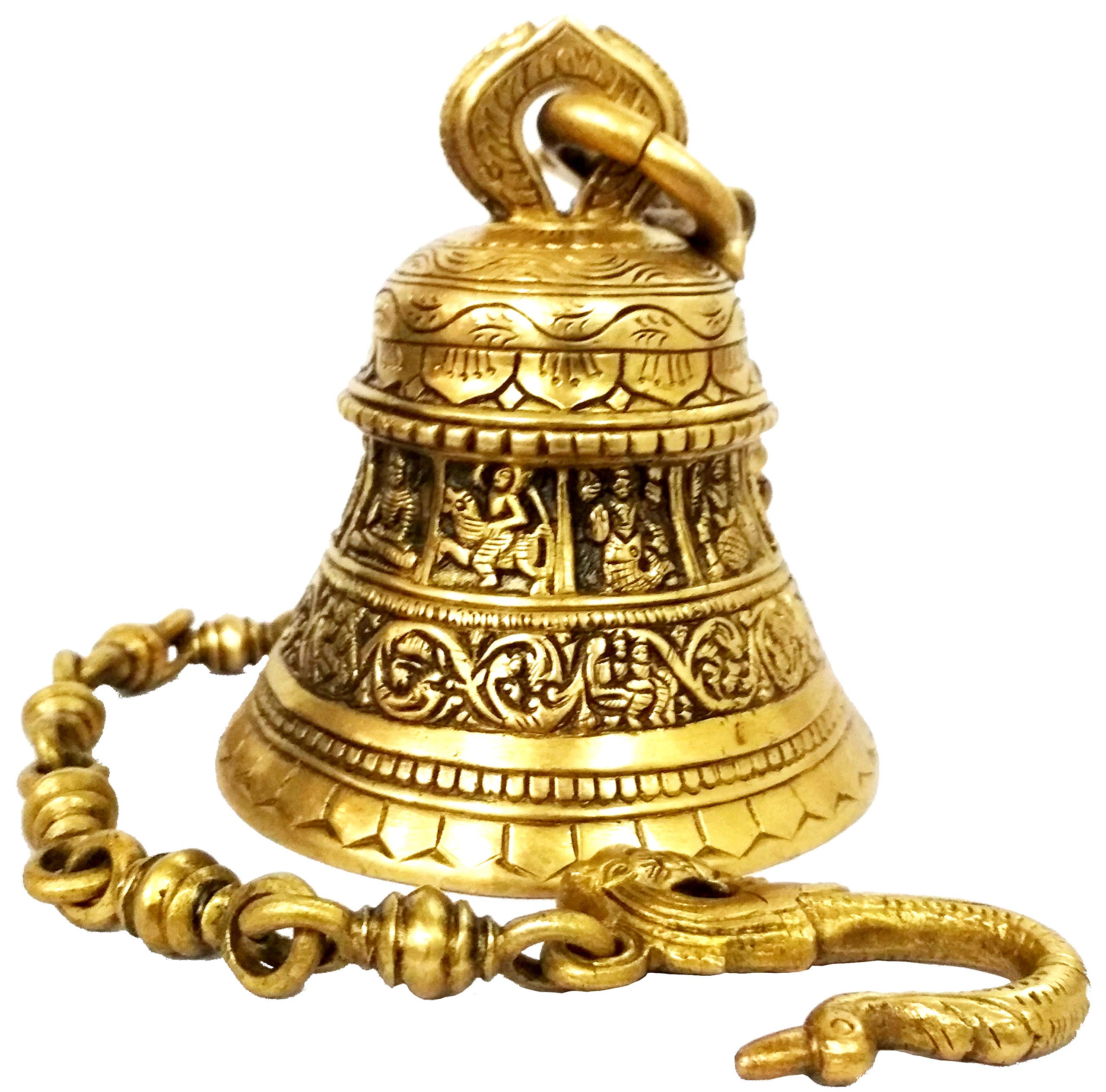 Purpledip Temple Hanging Bell Lord Vishnu's Dashavatara : Rare Collection Brass Scultpure with Magnificent Carving & Deep Sound (11979)