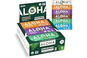 ALOHA Organic Plant Based Protein Bars - 6 Flavor Variety Pack - 12 Count, 1.9oz Bars - Vegan Snacks, Low Sugar, Gluten-Free, Low Carb, Paleo, Non-GMO, Stevia-Free, No Sugar Alcohol Sweeteners