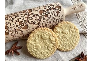 SKULL WREATH Embossing rolling pin. Laser Engraved Dough Roller with SKULLS Spooky Death's-head Halloween Sugar skull for Hal