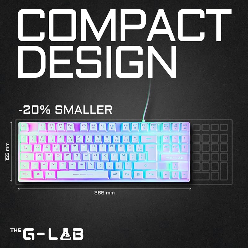 - Keyz Caesium TKL - Teclado gamer com fio USB, 87 teclas QWERTY, multicolor com retroiluminação LED - Jogos, compacto sem teclado numérico para PC/PS4/PS5/XBOX - Branco
