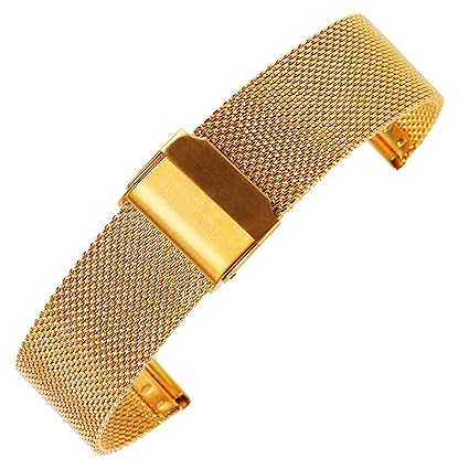 20mm Mens Metal Mesh Watch Strap in Gold Loop Milanese Chain Watch Bracelet with Double Security Buckle