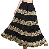 Chandrakala Flowy Long Skirt for Women A Line Casual Beach Party Holiday Maxi Skirts (S113-P)