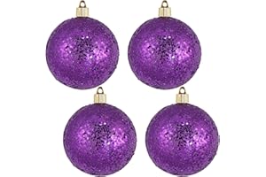 Christmas By Krebs Ornament, Commercial Grade Indoor and Outdoor Shatterproof Plastic, Water Resistant Ball Ornament Decorations (Purple Glitz, 4 inch (100mm))