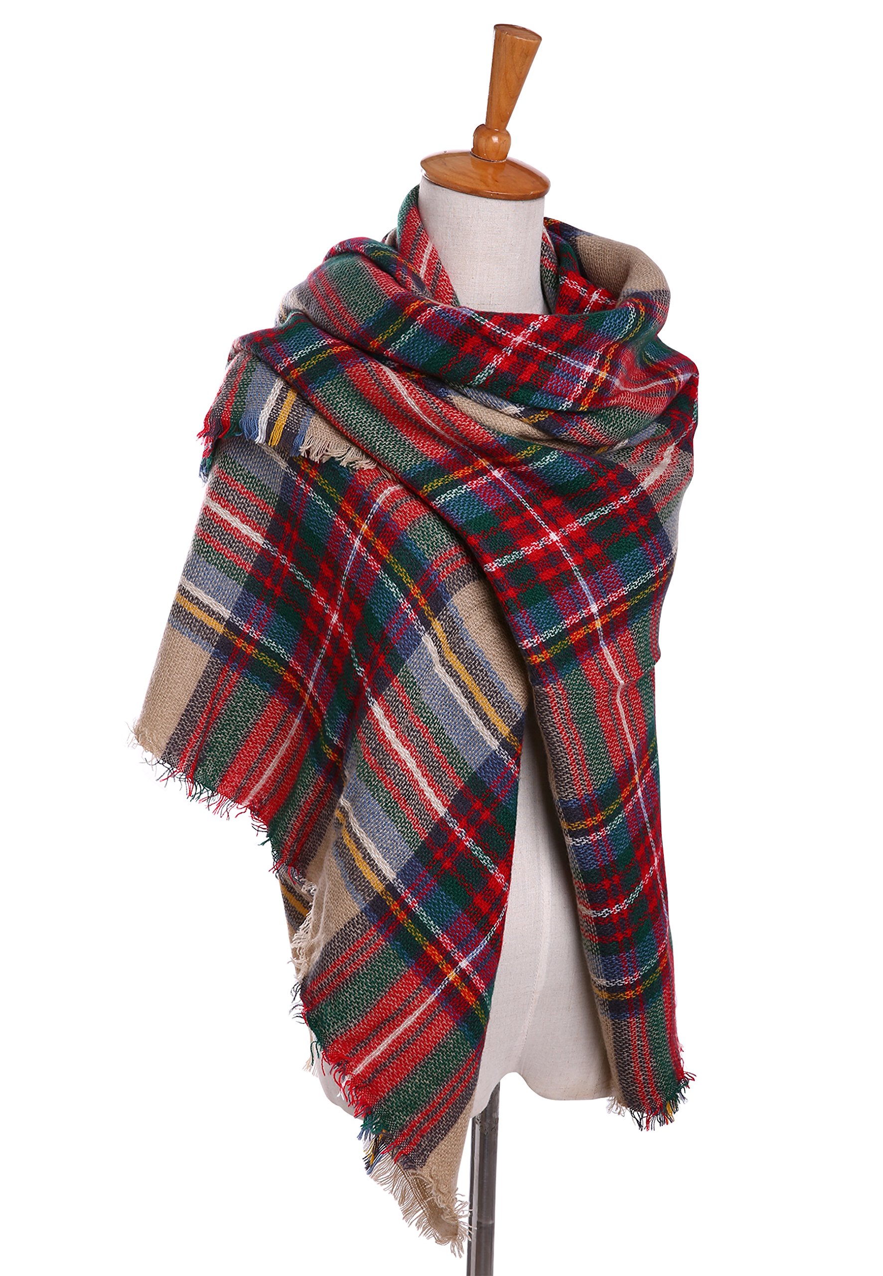 Bess Bridal Women's Plaid Blanket Winter Scarf Warm Cozy Tartan Wrap Oversized Shawl Cape Bess Bridal Women's Plaid Blanket Winter Scarf Warm Cozy Tartan Wrap Oversized Shawl Cape