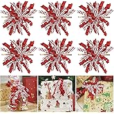 AIMUDI Christmas Curly Bows for Gift Wrapping 4" x 6 PCs Self Adhesive White and Red Gift Bows Candy Cane Stripe Twist Tie Bows for Treat Bags Party Decor Crafts Holiday Decor