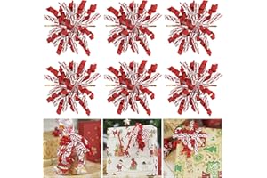 AIMUDI Christmas Curly Ribbon Bow 4" x 6 PCs Self Adhesive White and Red Curly Bows Candy Cane Stripe Twist Tie Bows Gift Wrap Bows for Party Decor Crafts Christmas Gift Wrapping Treat Bags