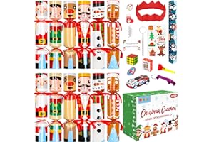 MELISHEER 12 Pack Christmas Crackers, No Snap Christmas Party Favors with Six Different Pattern Design, Christmas Poppers with Crown and Joke for Xmas Gifts Holiday Party Favors Supplies Table Decorations