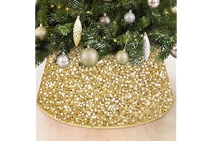 FOTSHARER Gold Christmas Tree Collar 23.6Inch Sequin Christmas Tree Skirt Tree Ring Glitter for Fall Holiday Party Thick Velvet Tree Stand Base Rustic Xmas Tree Cover Skirt Christmas Ceremony Decor