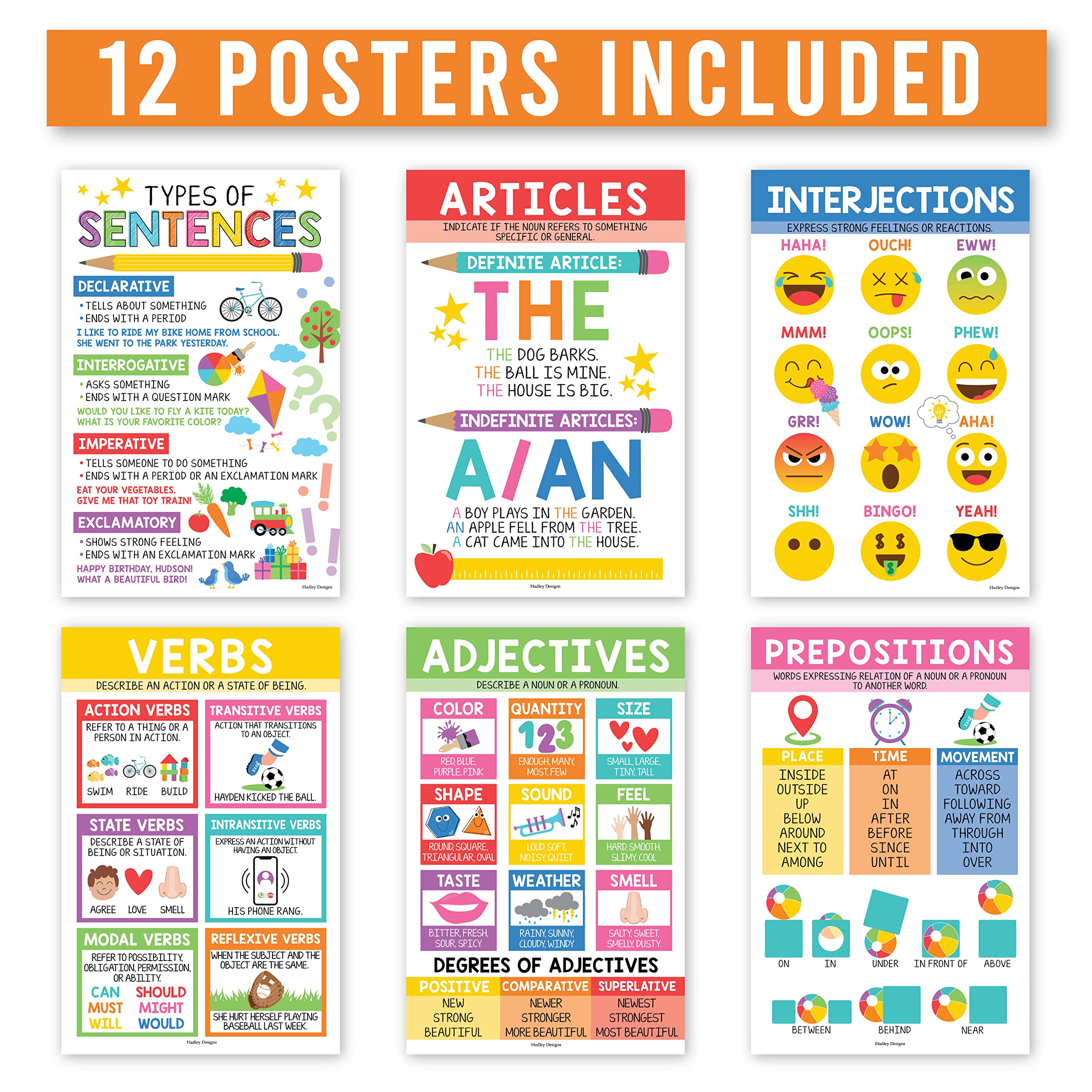 Mua Hadley Designs Parts Of Speech Posters For Classroom - 12 Grammar ...
