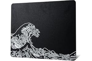 GMKWTL Glass Gaming Mouse Pad, Black Kanagawa Hard Mousepads for Gaming,Professional Large Mouse Mat 410mm*310mm, Special Glass Surface with Improved Precision and Speed