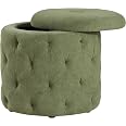 Pouf Poggiapiedi Contenitore Rotondo In Oro E Tessuto Grigio Scuro 43x43x40cm 85747384