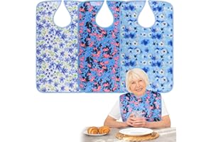 Pilviset Adult Bibs - 3 Pcs Washable Clothing Protector with Crumb Catcher, Reusable Waterproof Large Feeding Adult Bib
