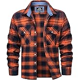 MAGCOMSEN Men's Flannel Shirts Cotton Long Sleeve Plaid Shirt Casual Fashion Button Up Shirts Jackets with 2 Pockets