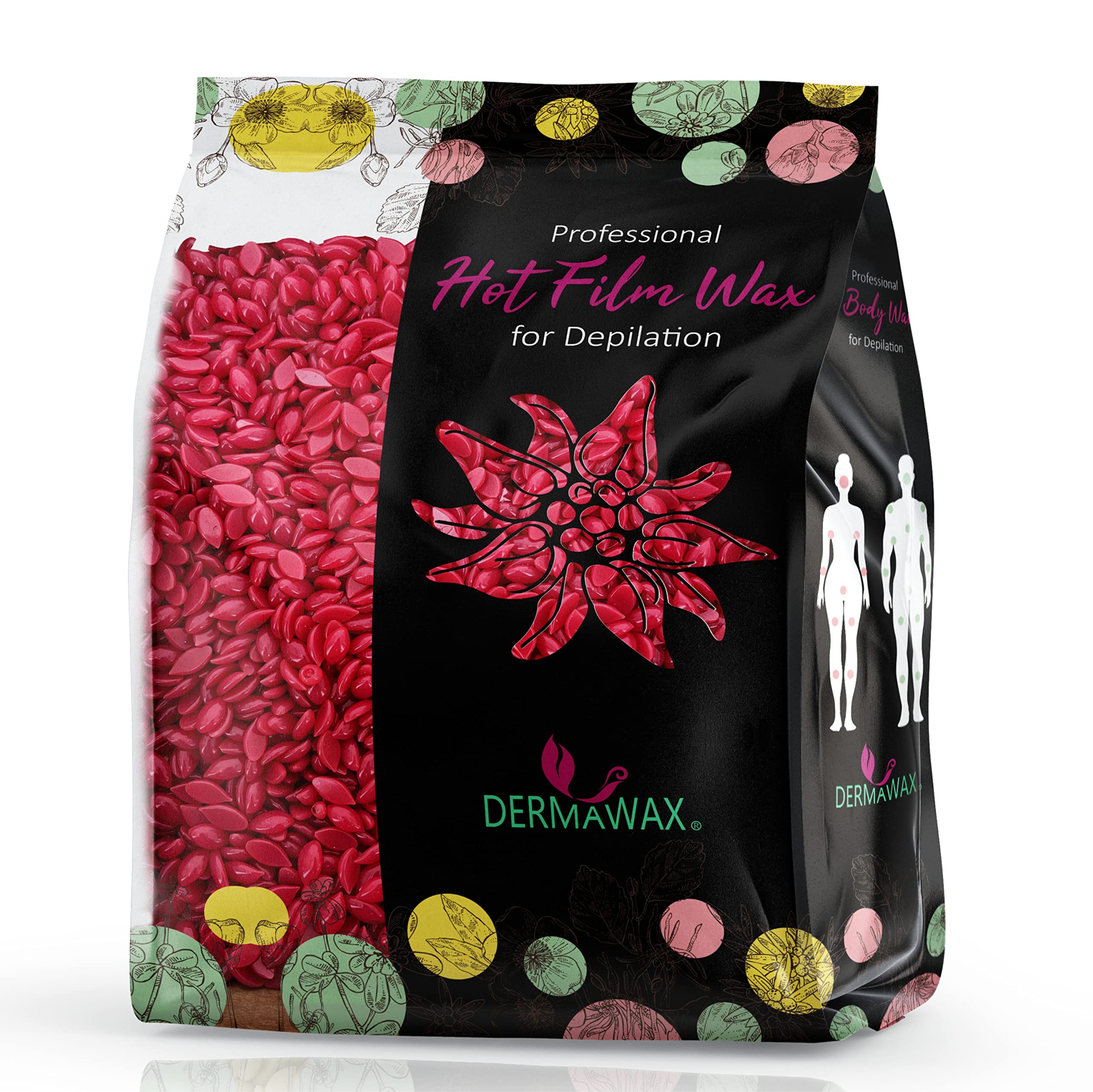 Hard Wax Beads for Hair Removal, Rose Stripless Film Formula with Coconut Oil for Full Body Use, Face Legs Armpits Bikini Line, Professional Quality for Women and Men, Dermawax, Made in Italy, 500g