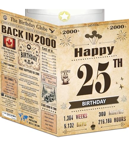 25th Birthday Card Happy Bday Jumbo Card For Men Or Women Born In 2000 Big Funny Gifts For Dads Or Moms Touring 25 Years Old. Vintage Party Decor Gift Ideas For Husband