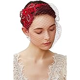 BABEYOND Bridal Wedding Veil Fascinator Mesh Lace Headband Tea Party Flower Fascinator Funeral Hats for Women