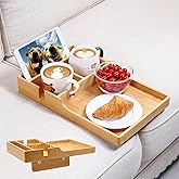 Nnewvante Couch Tray, 2-in-1 Insert & Flat Sofa Organizer Bamboo with 2 Cup Holders,Fits Seat Gaps or Ottomans,for Snacks, Drinks, Remotes,15.35x9.84-inch