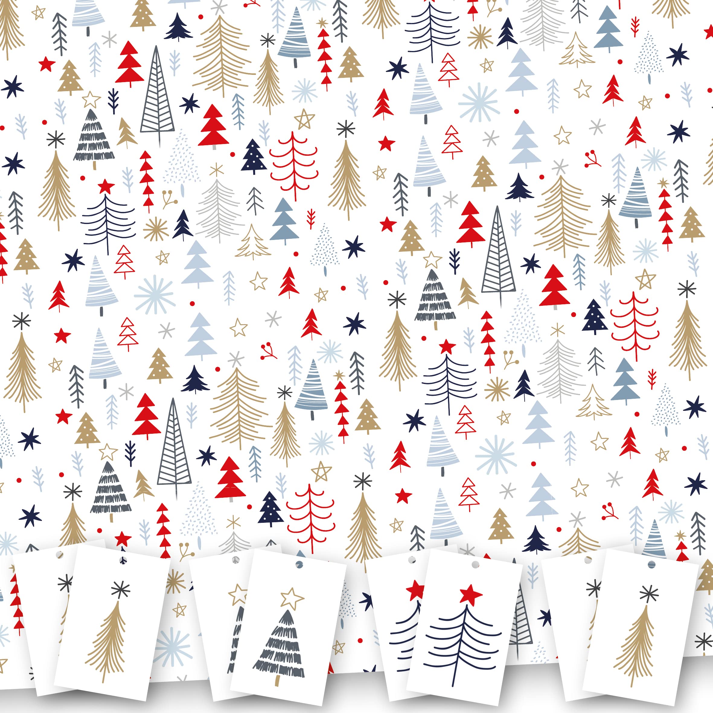 Christmas Wrapping Paper. 8 XL Sheets (50 x 70cm). Christmas Tree Design. Gift Wrap Pack with Matching Tags. Cutting Grid on Reverse. Printed in UK. by Absolutely Yours.