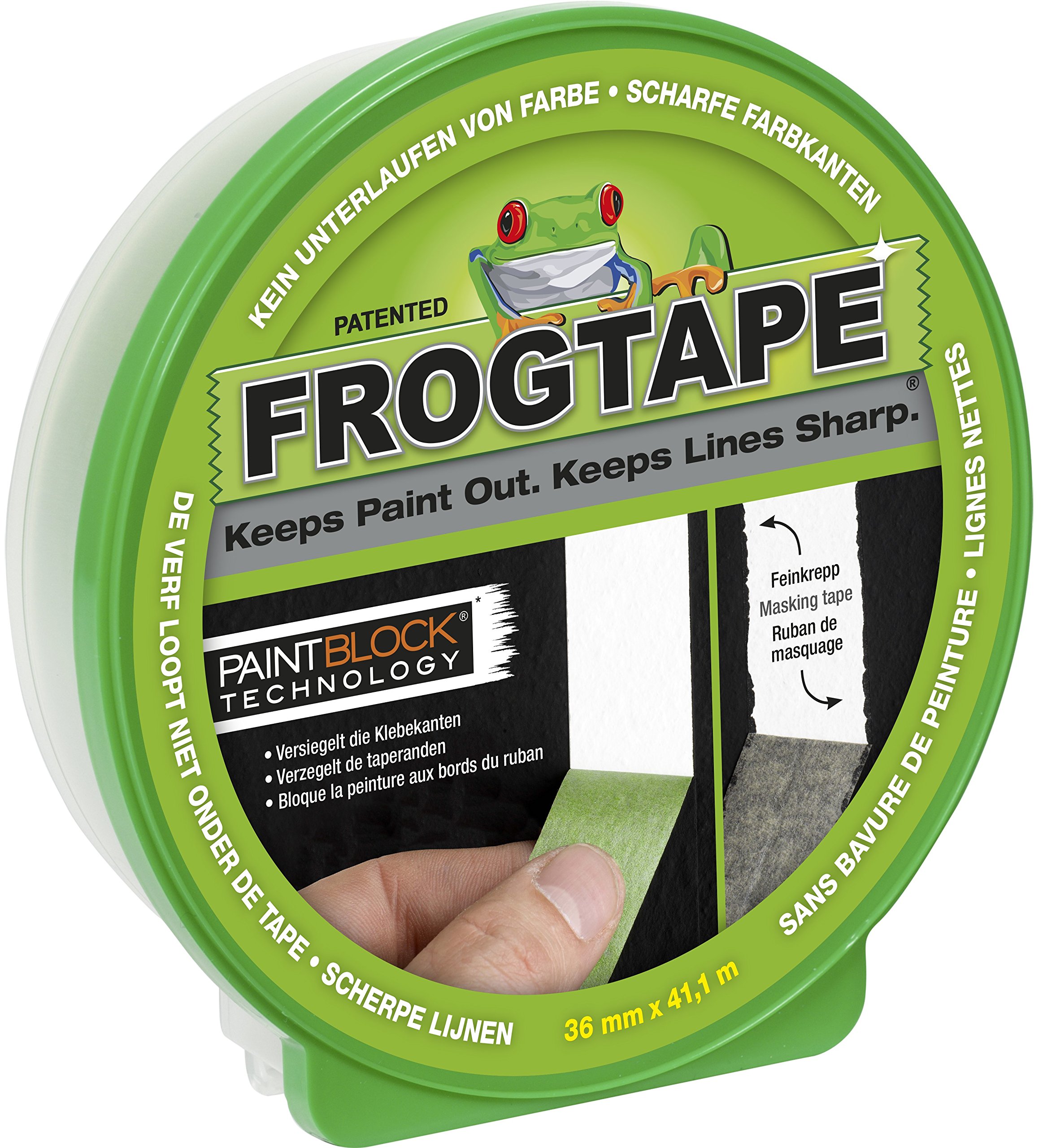 Frog Tape Multi-Purpose Crepe Paper - Clean and Precise Lines, Dimensions: 36 mm x 41 m – Colour: Green