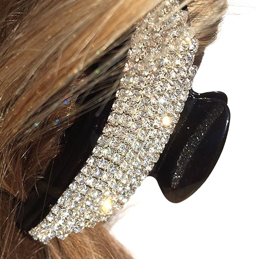 Black Diamante Hair Claw Clip Crystal Hair Jaw for Long and Medium