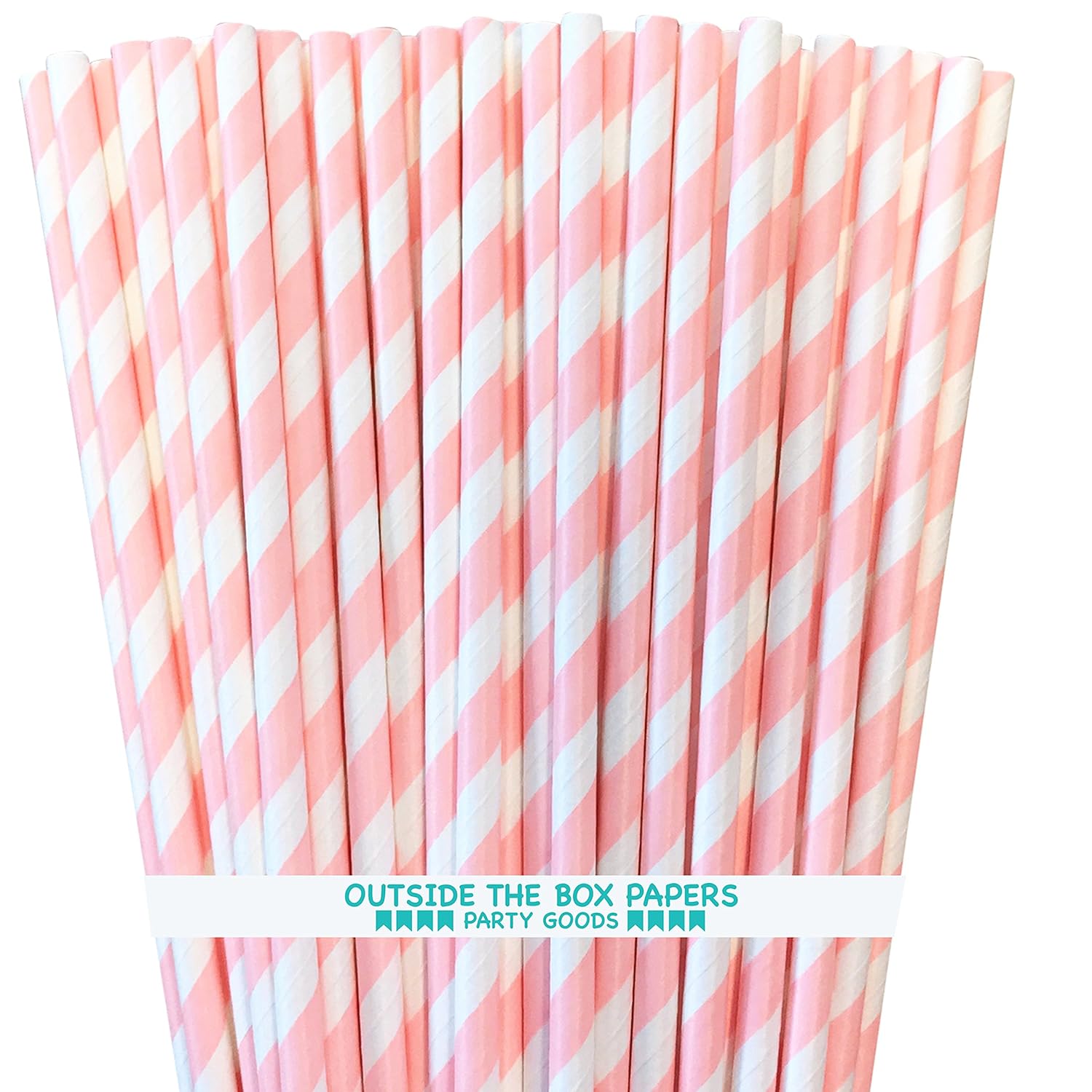 Striped Paper Straws - Light Pink White - 7.75 Inches - Pack of 100- Outside the Box Papers Brand