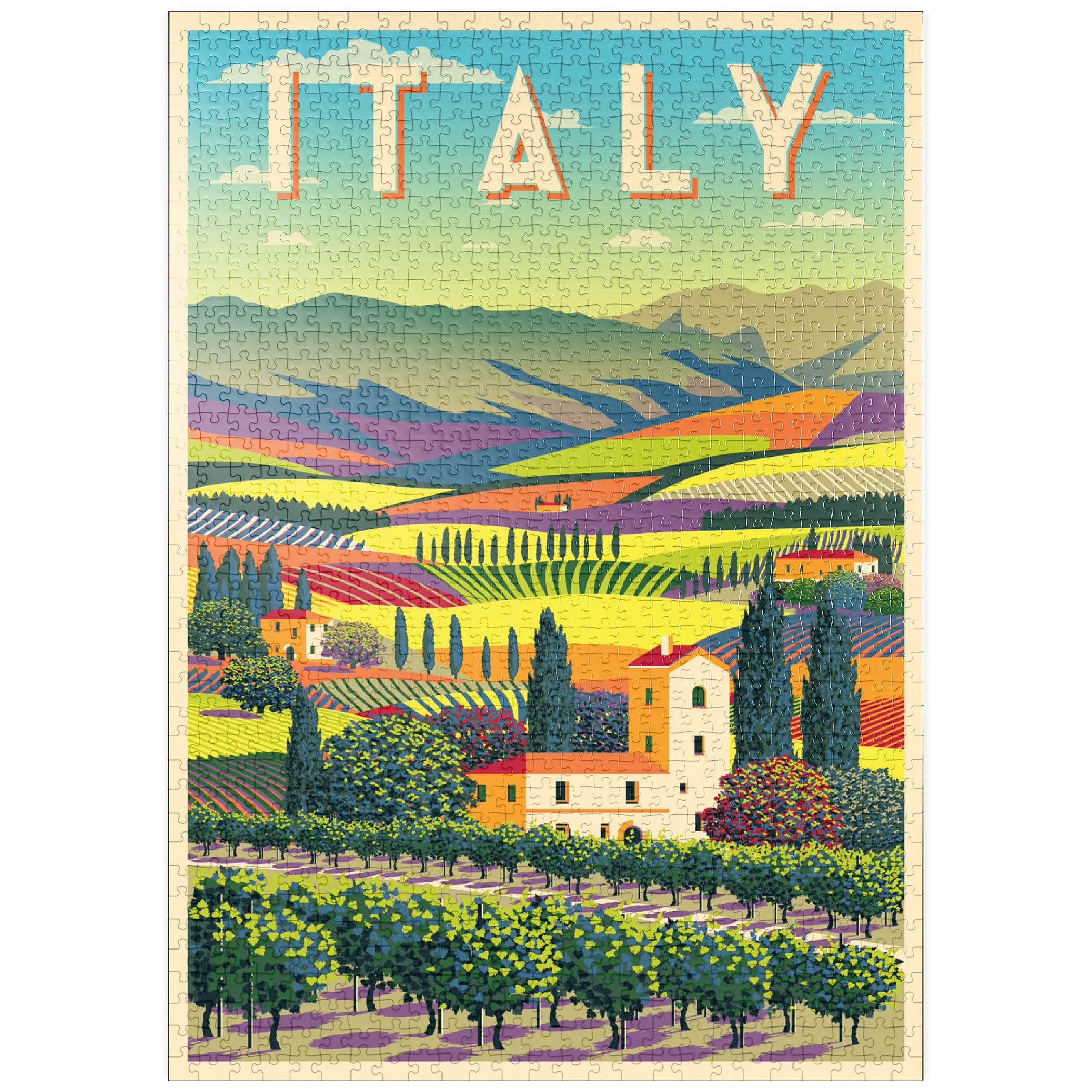 Romantic Rural Landscape, Italy, Art Deco Style Vintage Poster, Illustration - Premium 1000 pieces Puzzle - MyPuzzle special collection from Puzzle Galaxy